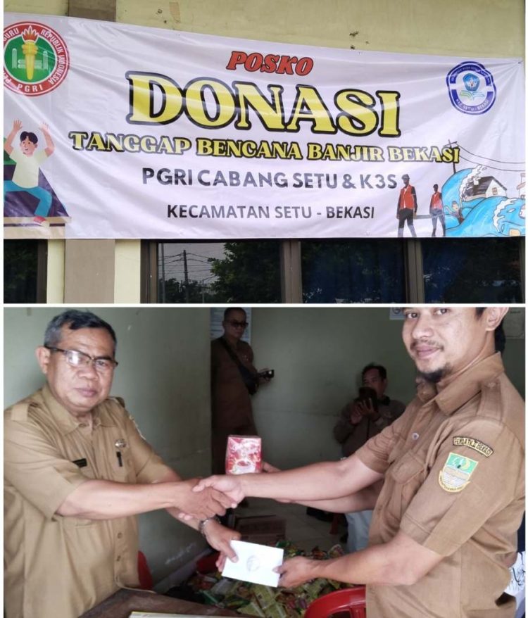Tanggap Banjir di Bekasi Ketua PGRI dan K3S Kecamatan Setu Buat Posko Donasi