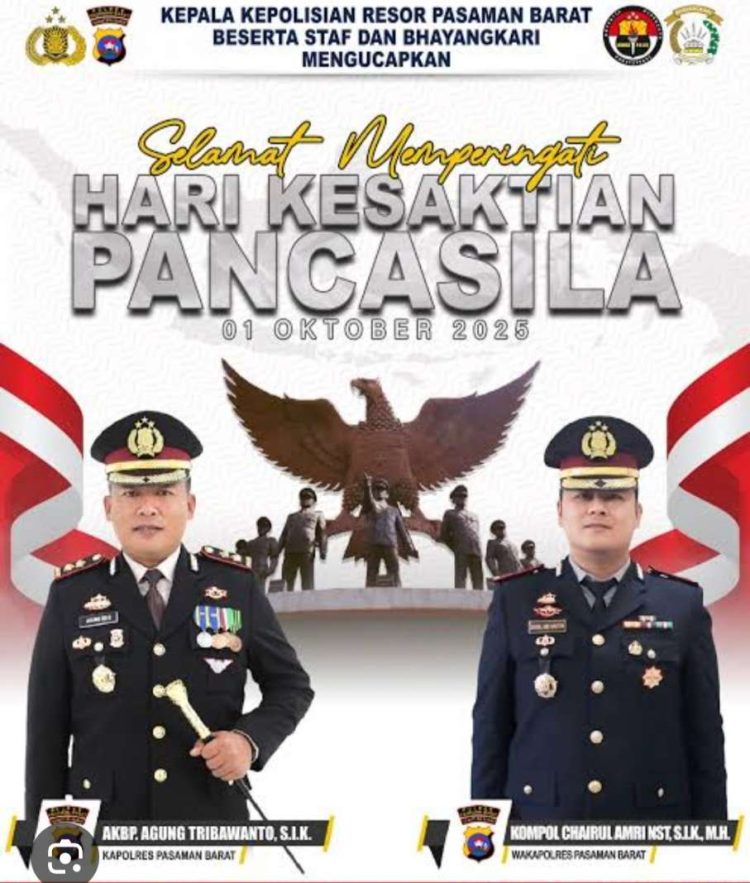Kapolres dan Wakapolres Pasaman Barat Gelar Upacara Hari Kesaktian Pancasila ini pesan Kapolres