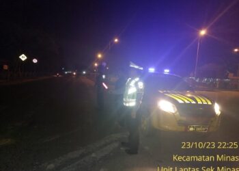 Unit Lantas Polsek Minas Giat Patroli Blue Light Disejumlah Daerah Rawan