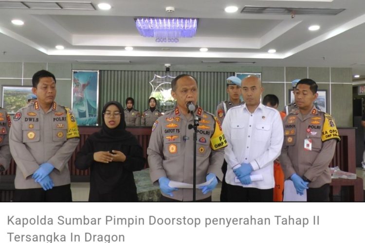 Kapolda Sumbar Pimpin Doorstop penyerahan Tahap II Tersangka In Dragon