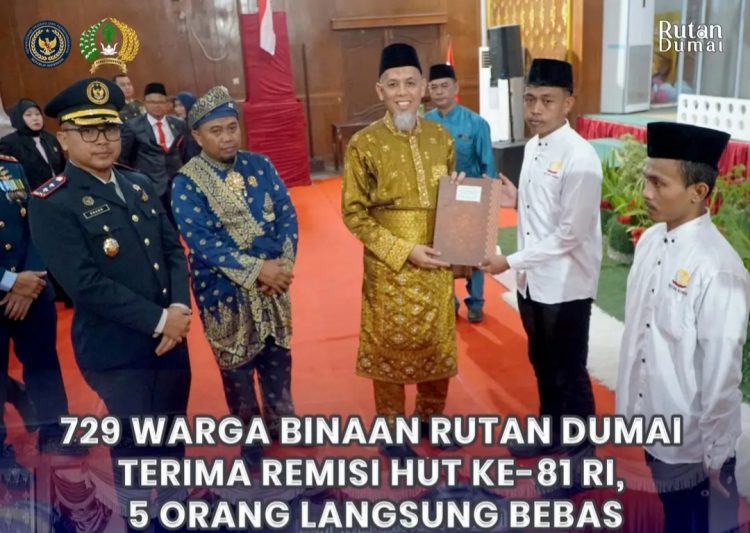 729 Warga Binaan Rutan Dumai Terima Remisi HUT ke-81 RI, 5 Orang Langsung Bebas